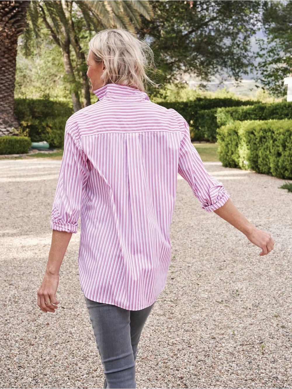 Frank & Eileen Joedy Boyfriend Button Up Woven Shirt Pink Stripe Small - Picture 2 of 6